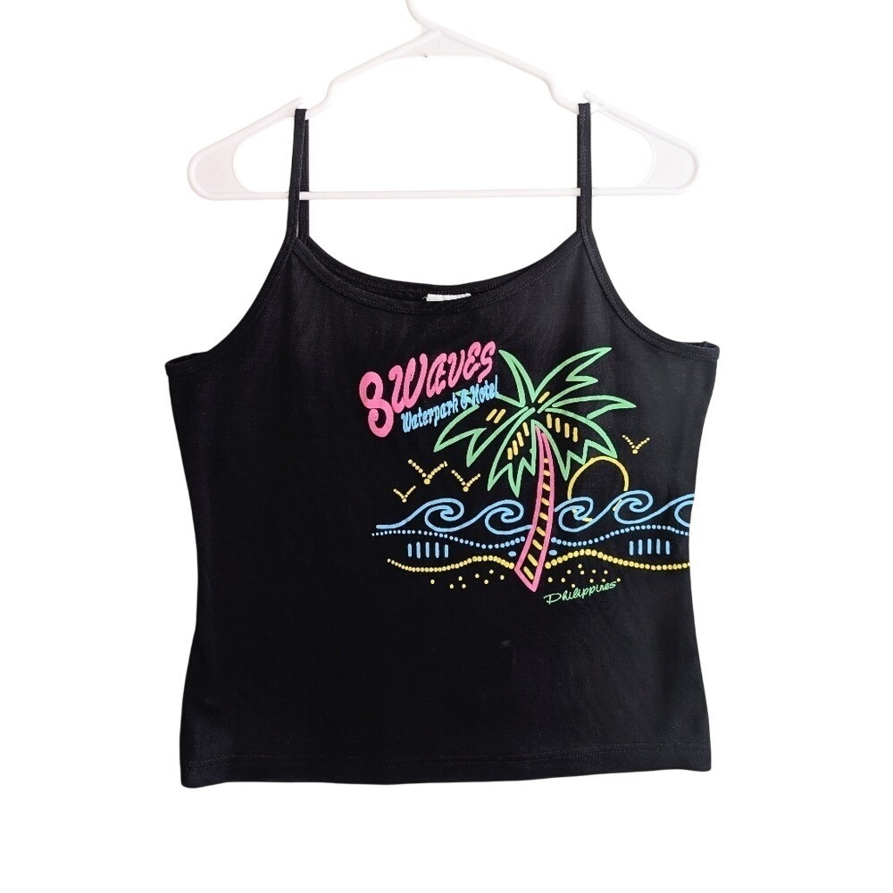Vintage 90s Y2K Tropical Water Park Palm Tree Neon Graphic Tank Top